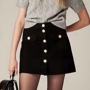 J CREW Black Denim Gold Button-Front Mini Skirt with pockets NWT Sz 0